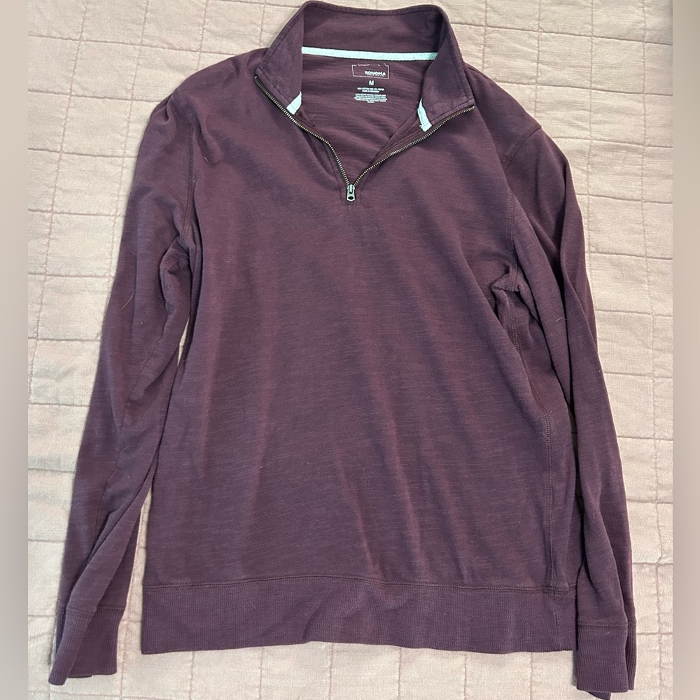 Sonoma Quarter Zip Maroon Shirt Medium 1/4 Long Sleeve Lightweight